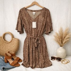 A New Day XXL Brown Snakeskin Print Midi Dress NWT Belted V Neck Boho Plus Size